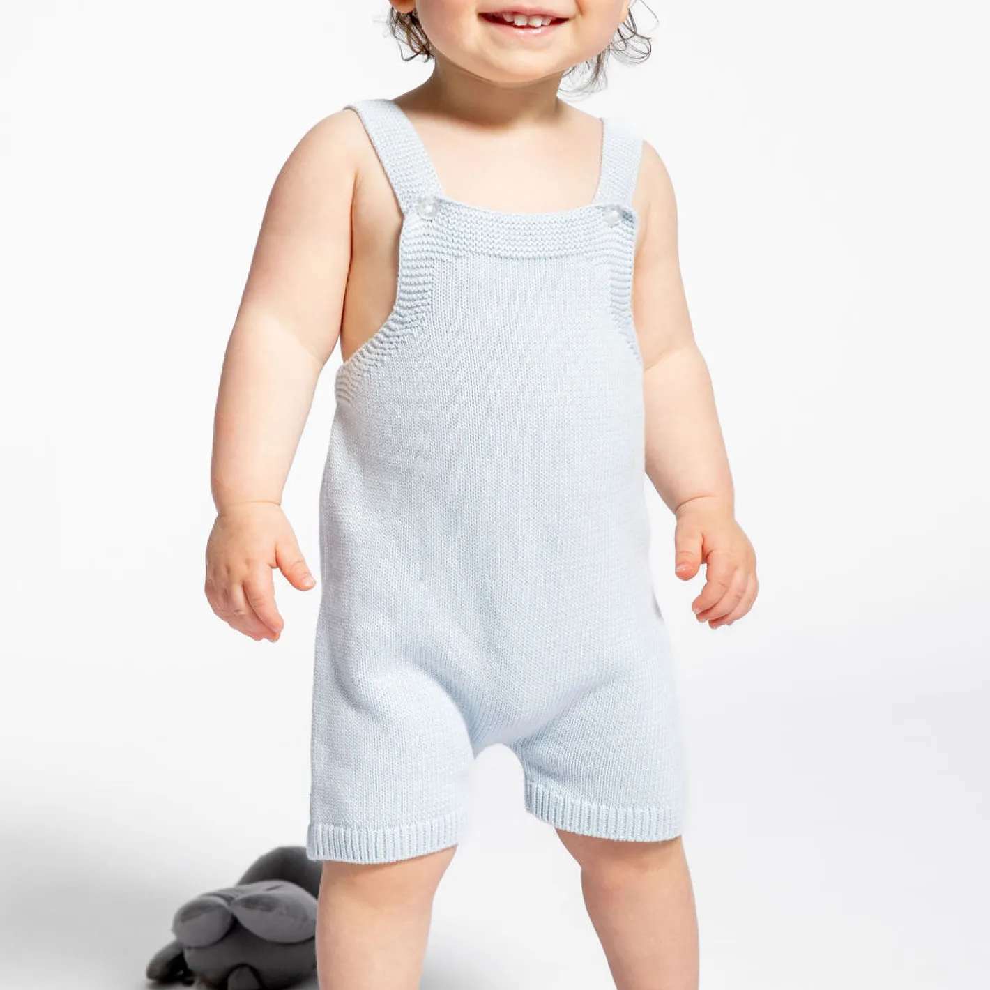 baby blue knit short overall
