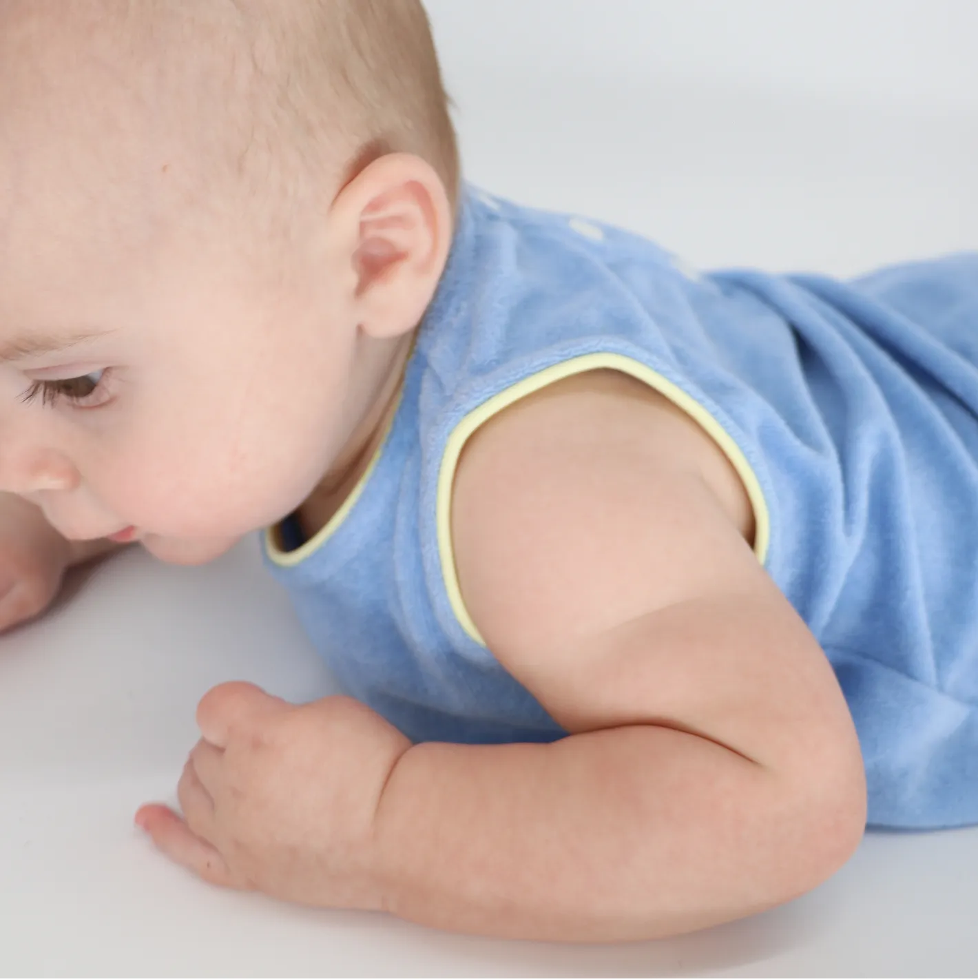 baby clearwater blue french terry bubble romper
