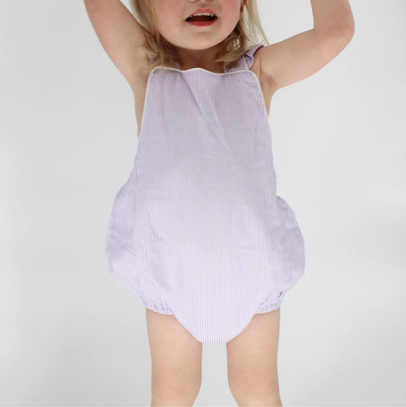 baby girls lavender stripe bubble romper