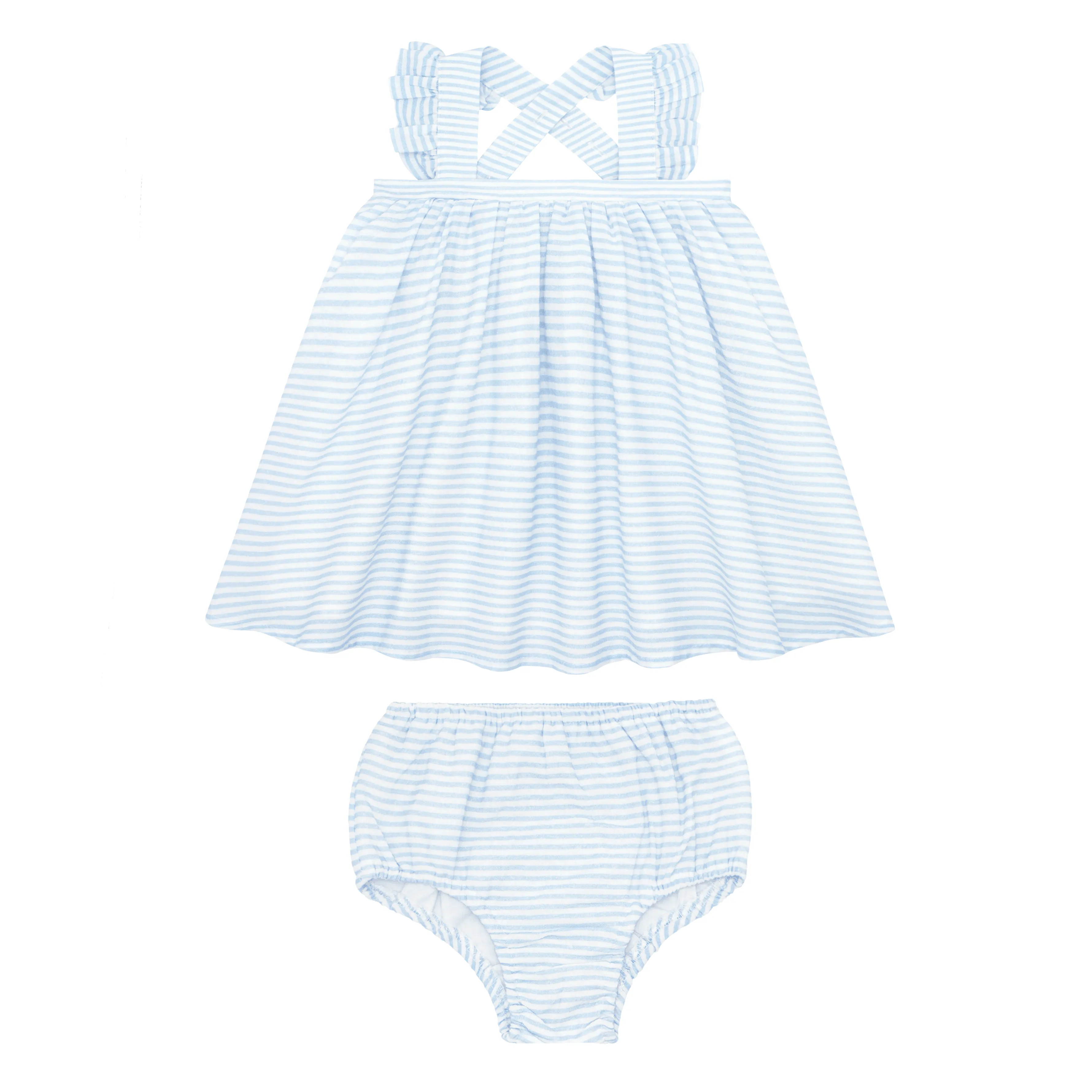 baby powder blue stripe flutter tank bloomer set