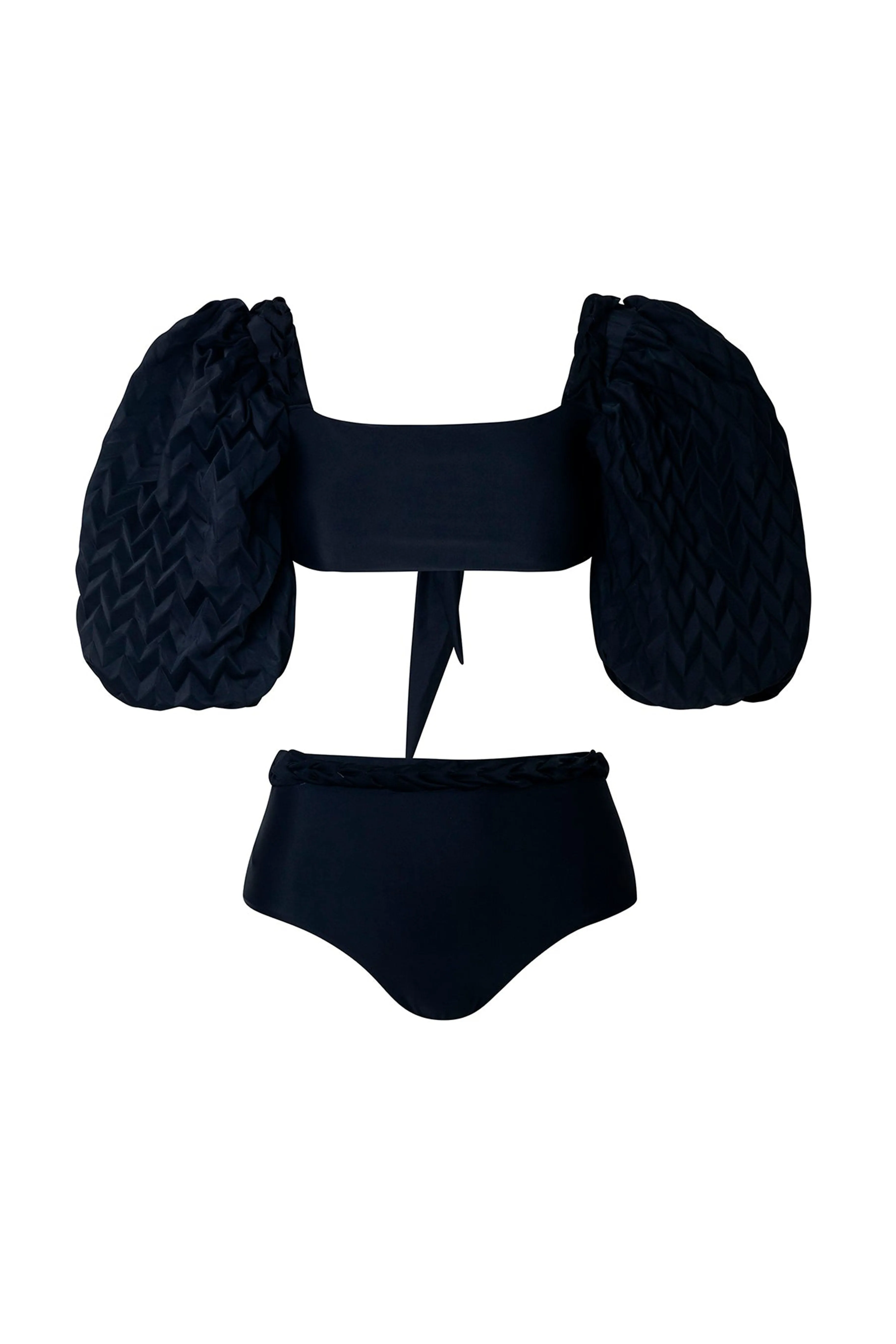 Black Balloon Sleeves High Waisted Bikini