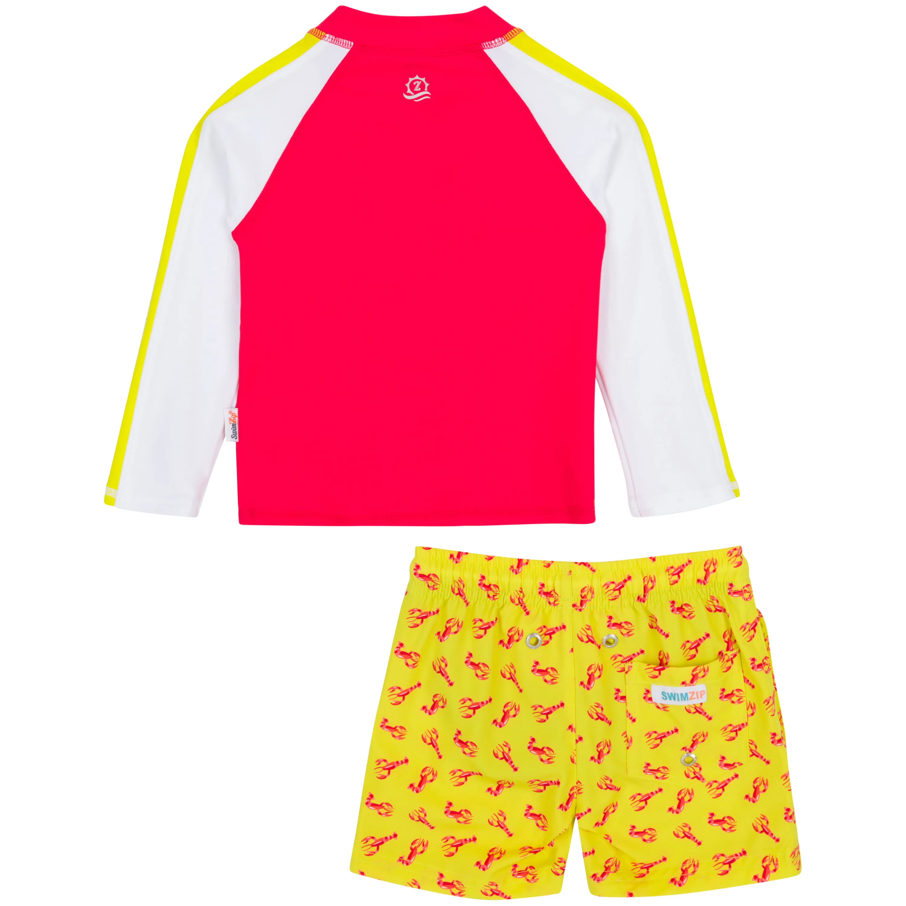 Boys Long Sleeve Zipper Rash Guard and Swim Trunk Set | "Lobster"