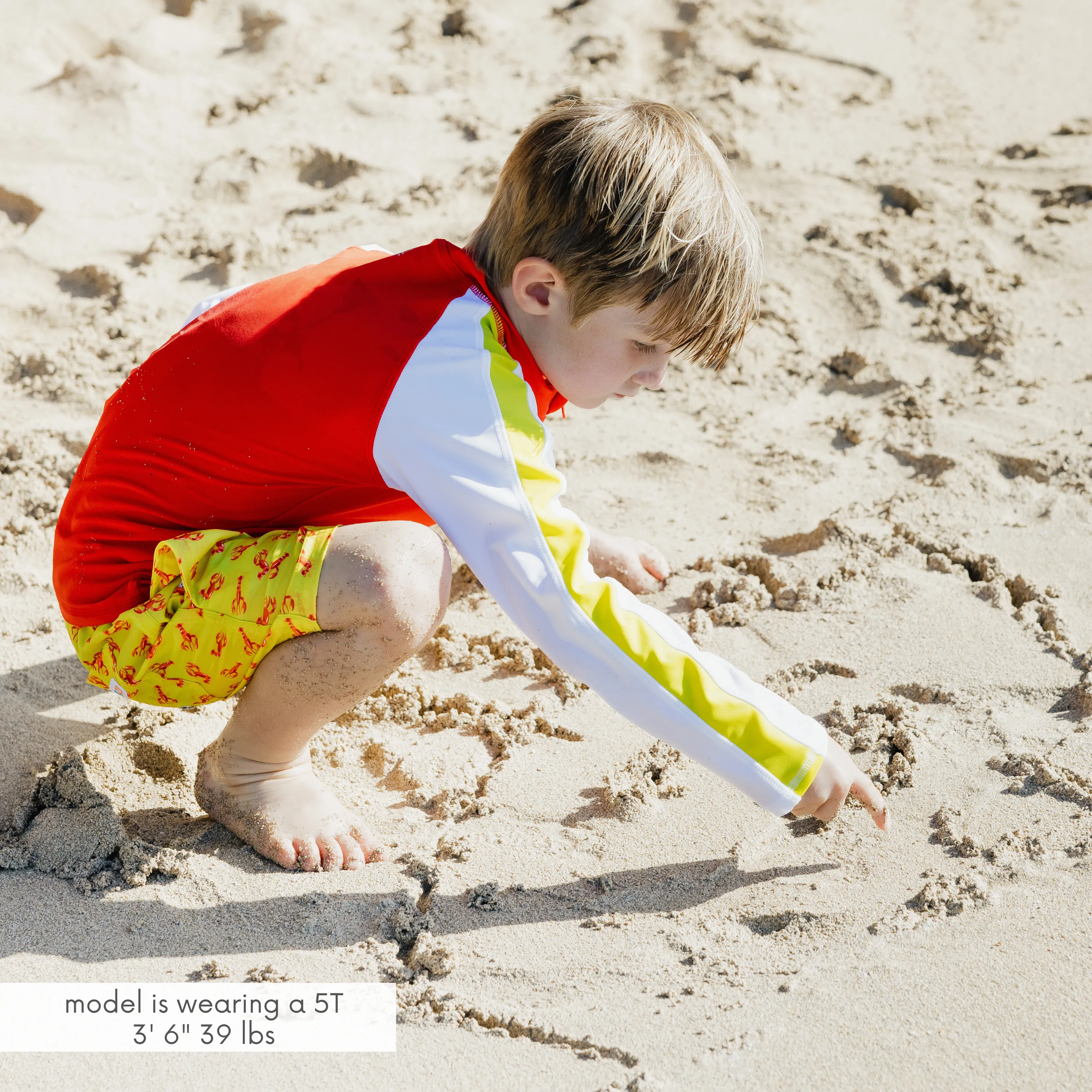 Boys Long Sleeve Zipper Rash Guard and Swim Trunk Set | "Lobster"