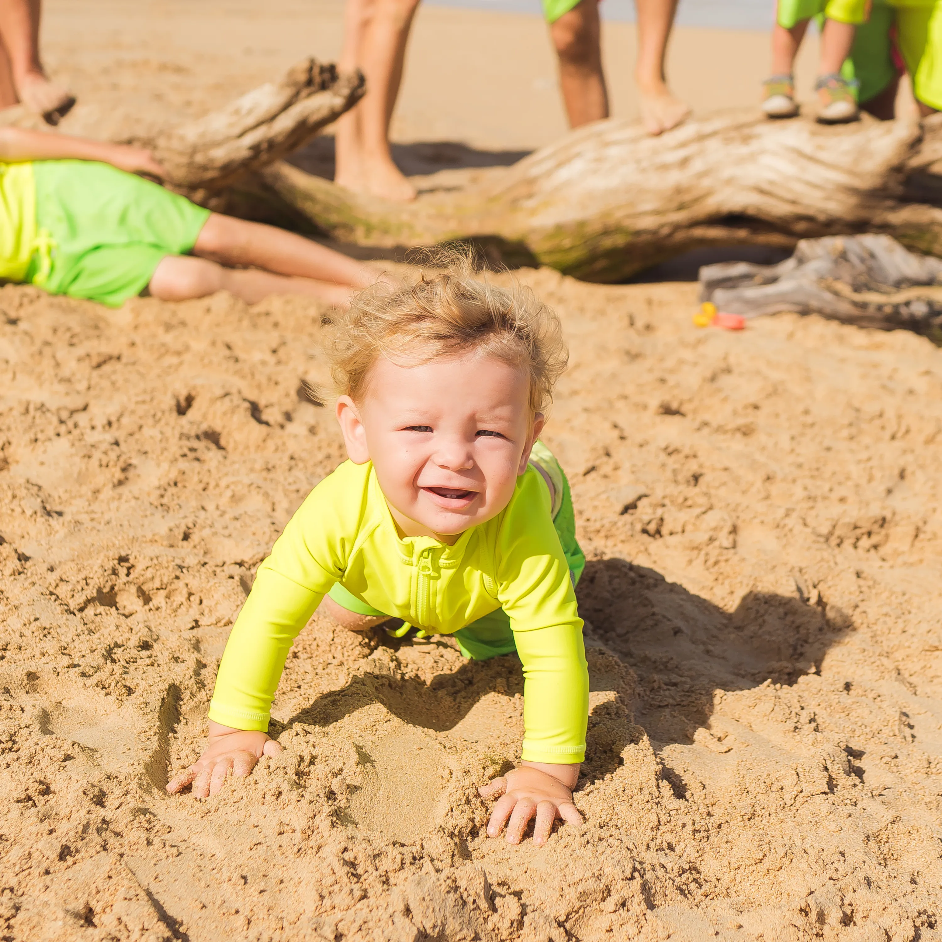 Boys Long Sleeve Zipper Rash Guard and Swim Trunk Set | "Neon Green"