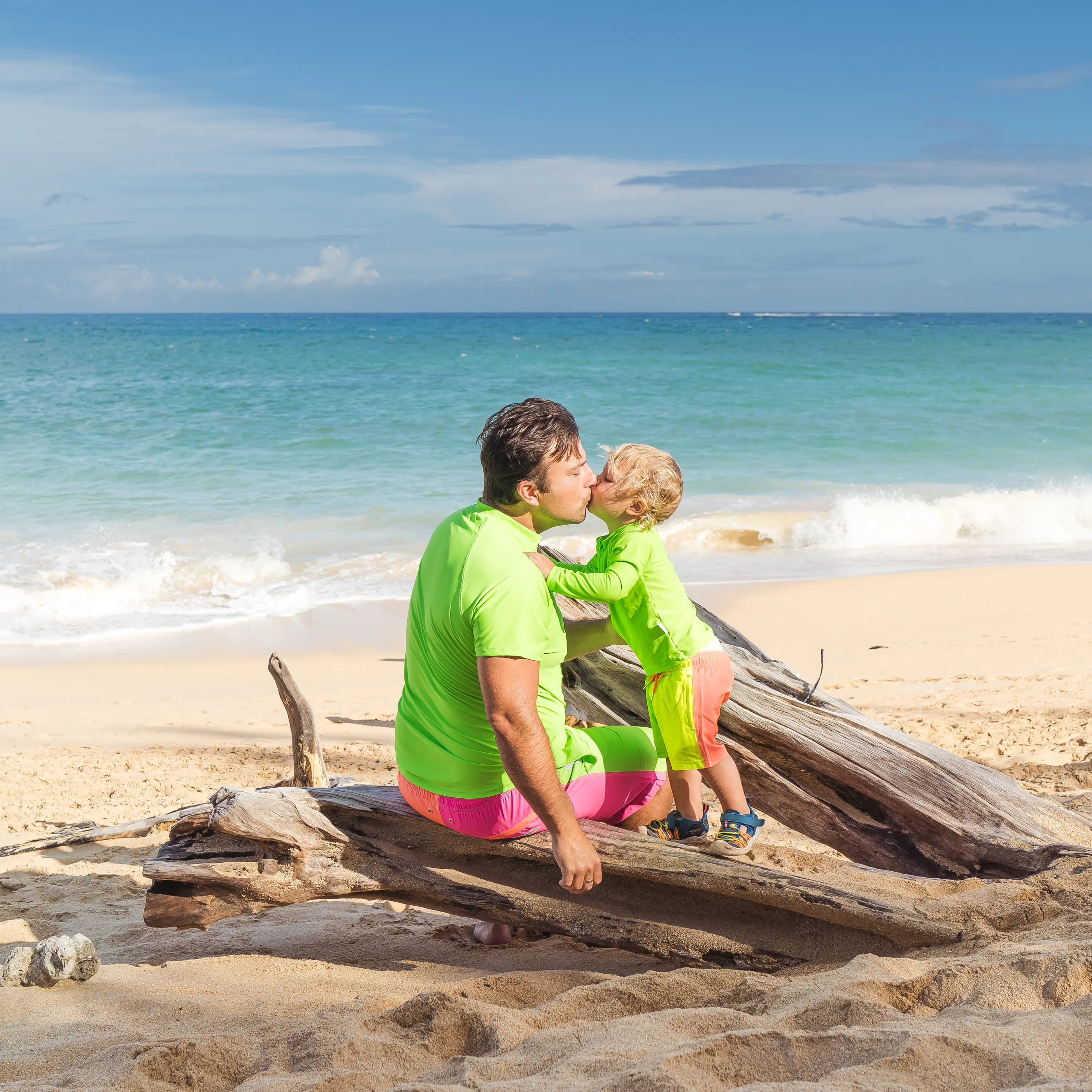 Boys Long Sleeve Zipper Rash Guard and Swim Trunk Set | "Neon Sunrise"