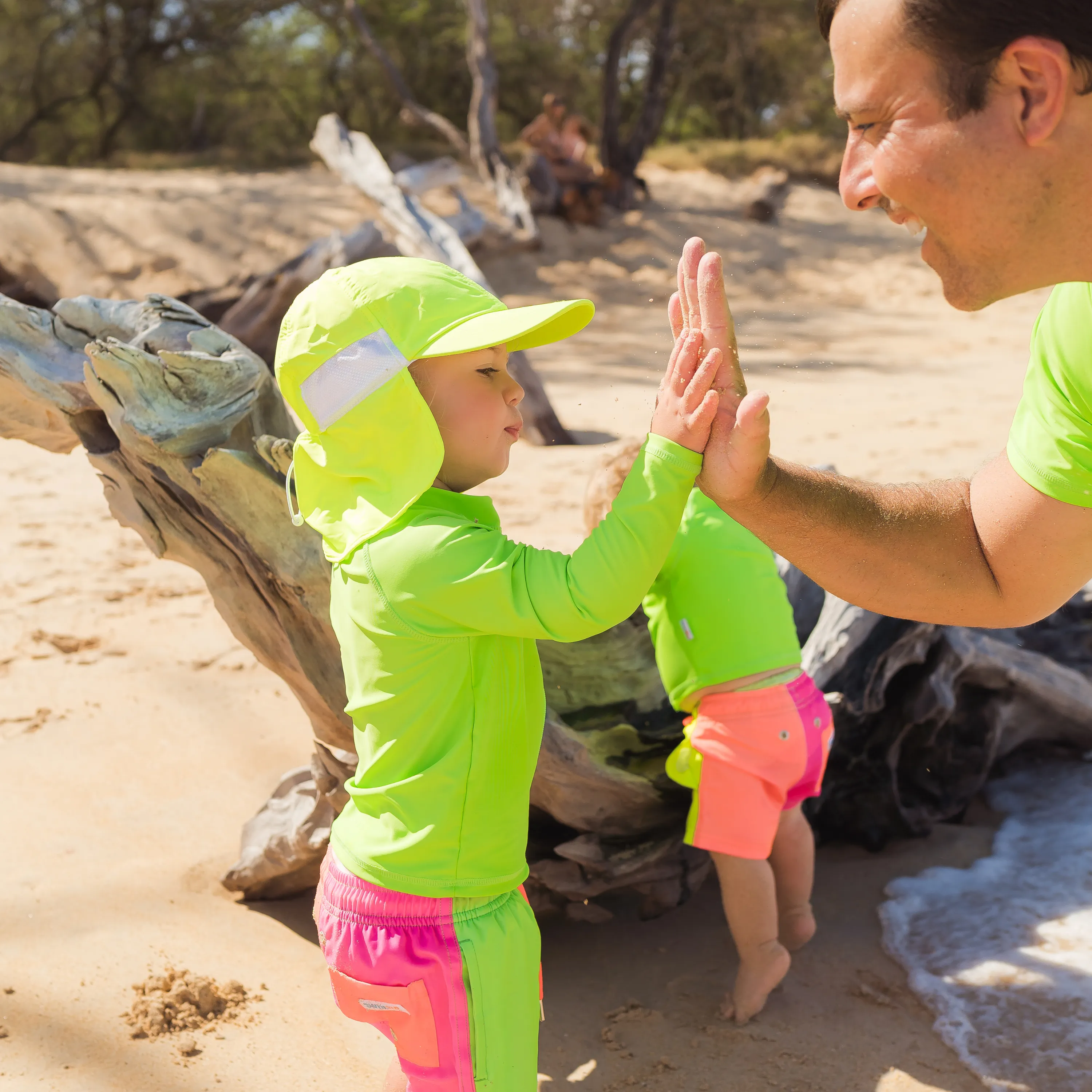 Boys Long Sleeve Zipper Rash Guard and Swim Trunk Set | "Neon Sunrise"