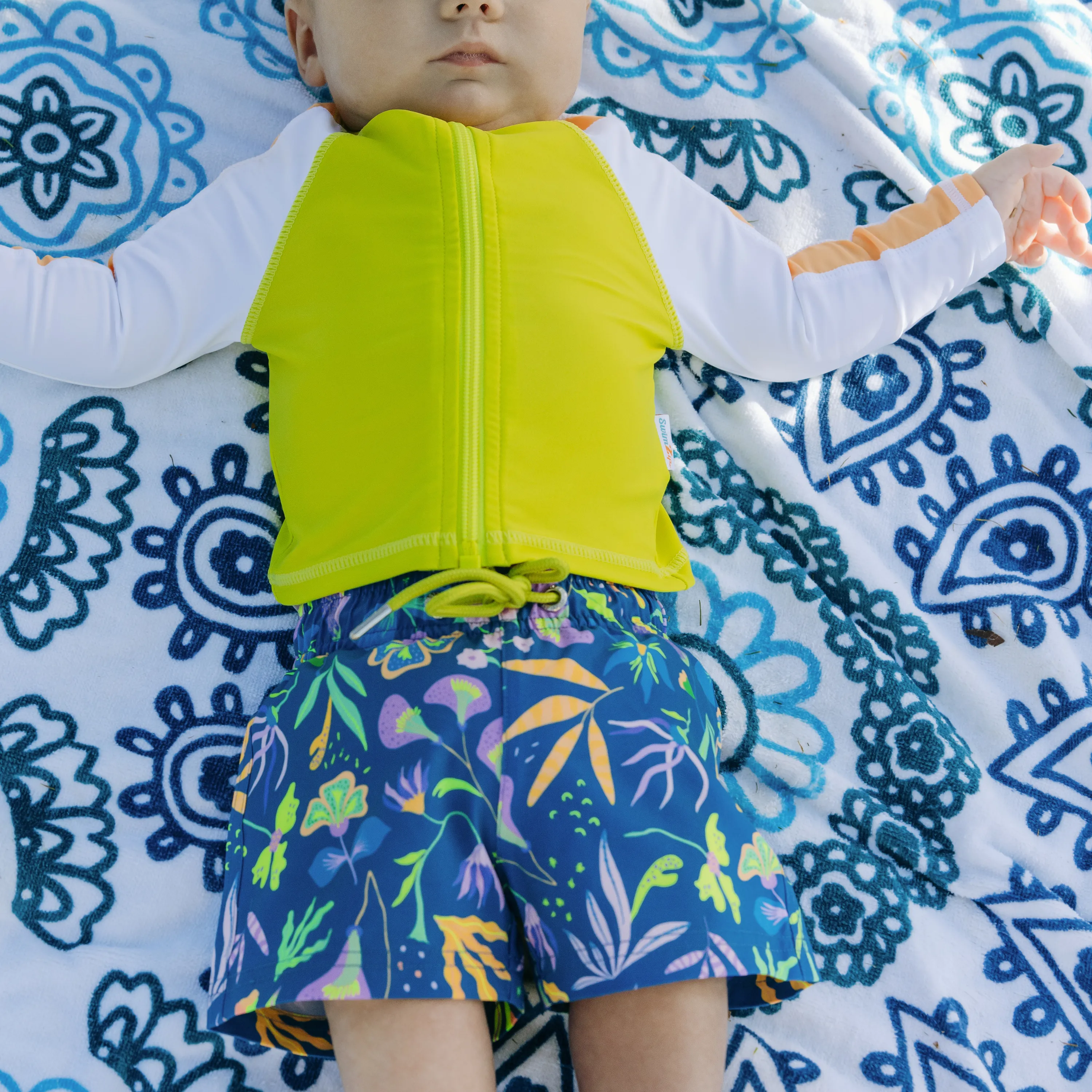 Boys Long Sleeve Zipper Rash Guard and Swim Trunk Set | "Tropadelic"