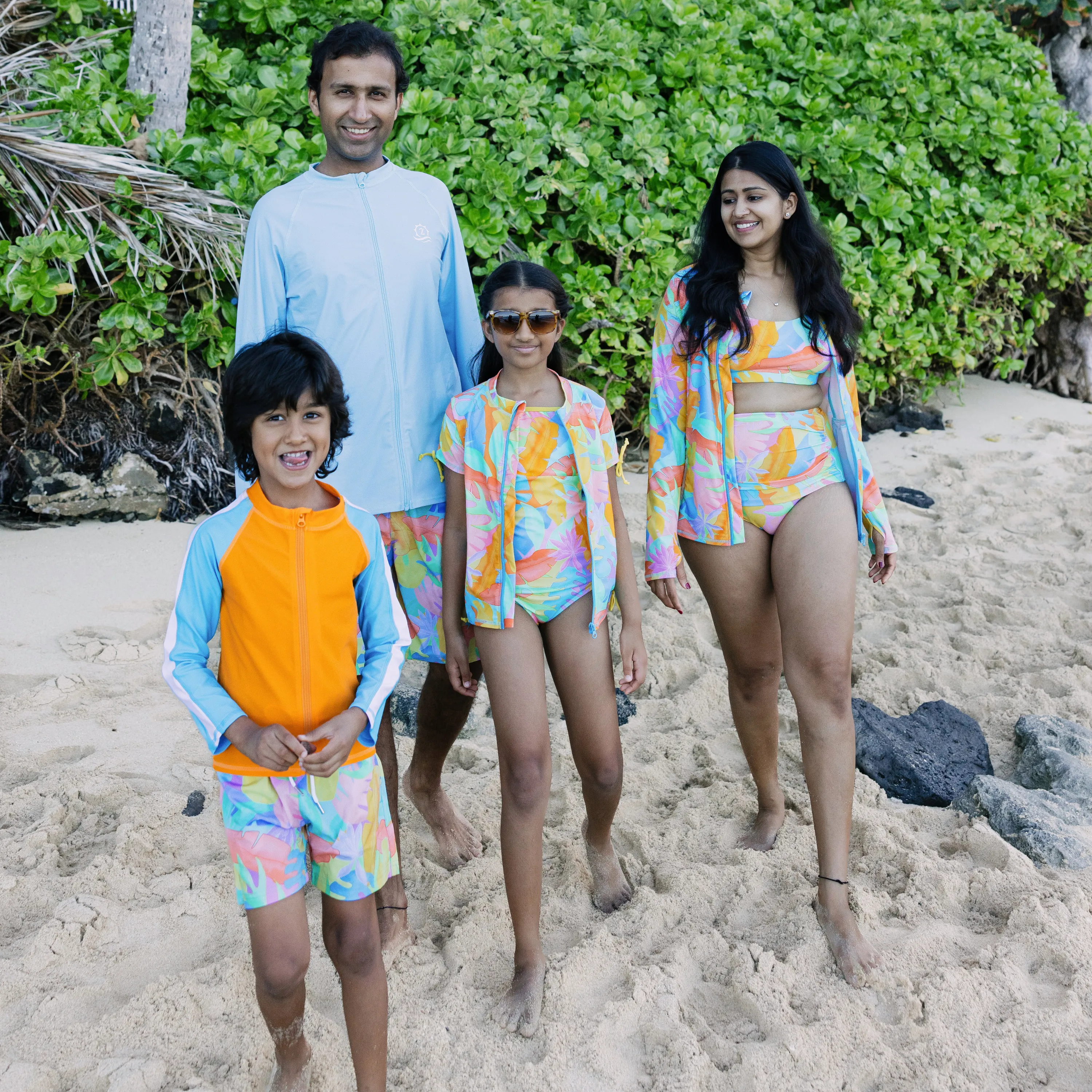 Boys Long Sleeve Zipper Rash Guard and Swim Trunk Set | "Vibrant Vacay"