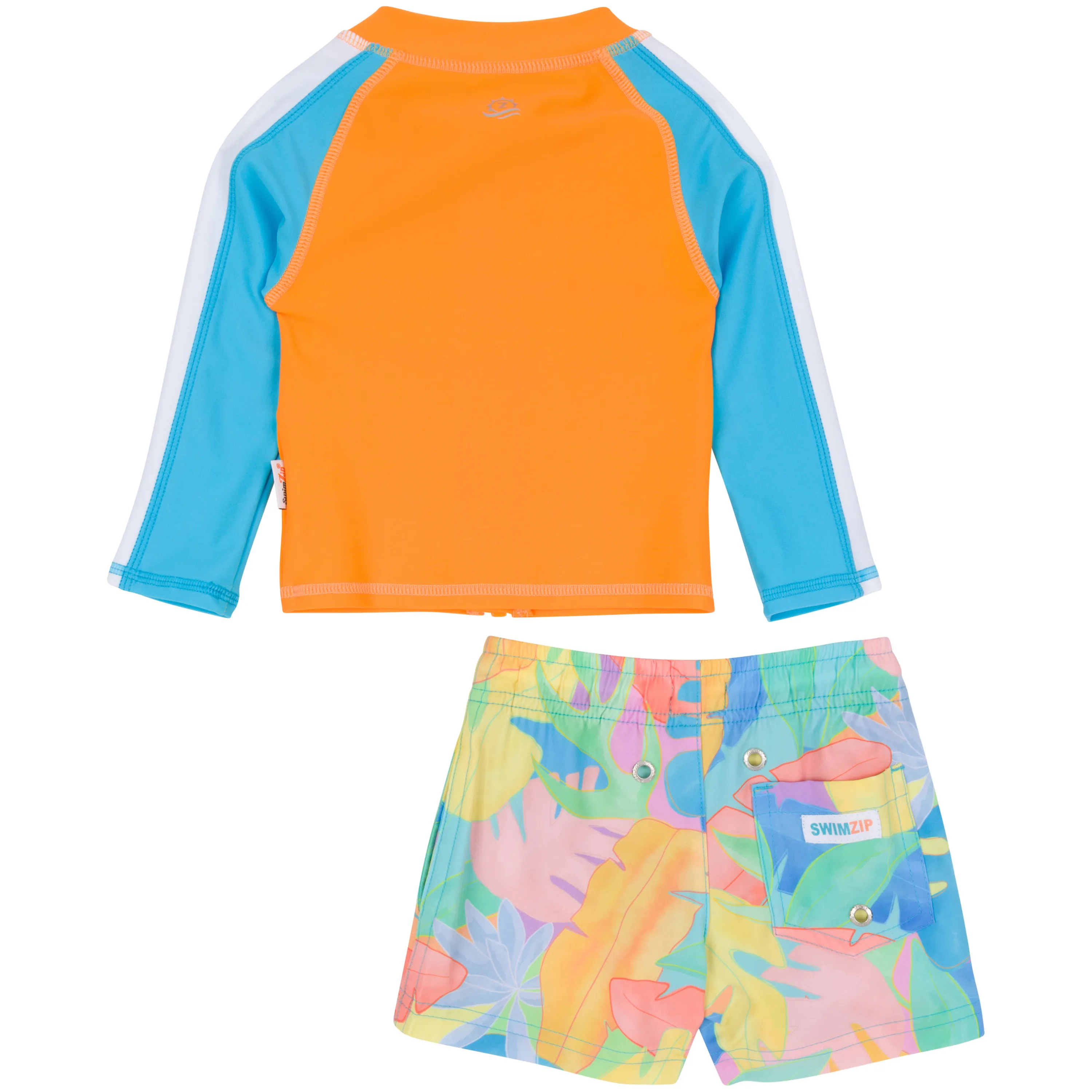 Boys Long Sleeve Zipper Rash Guard and Swim Trunk Set | "Vibrant Vacay"