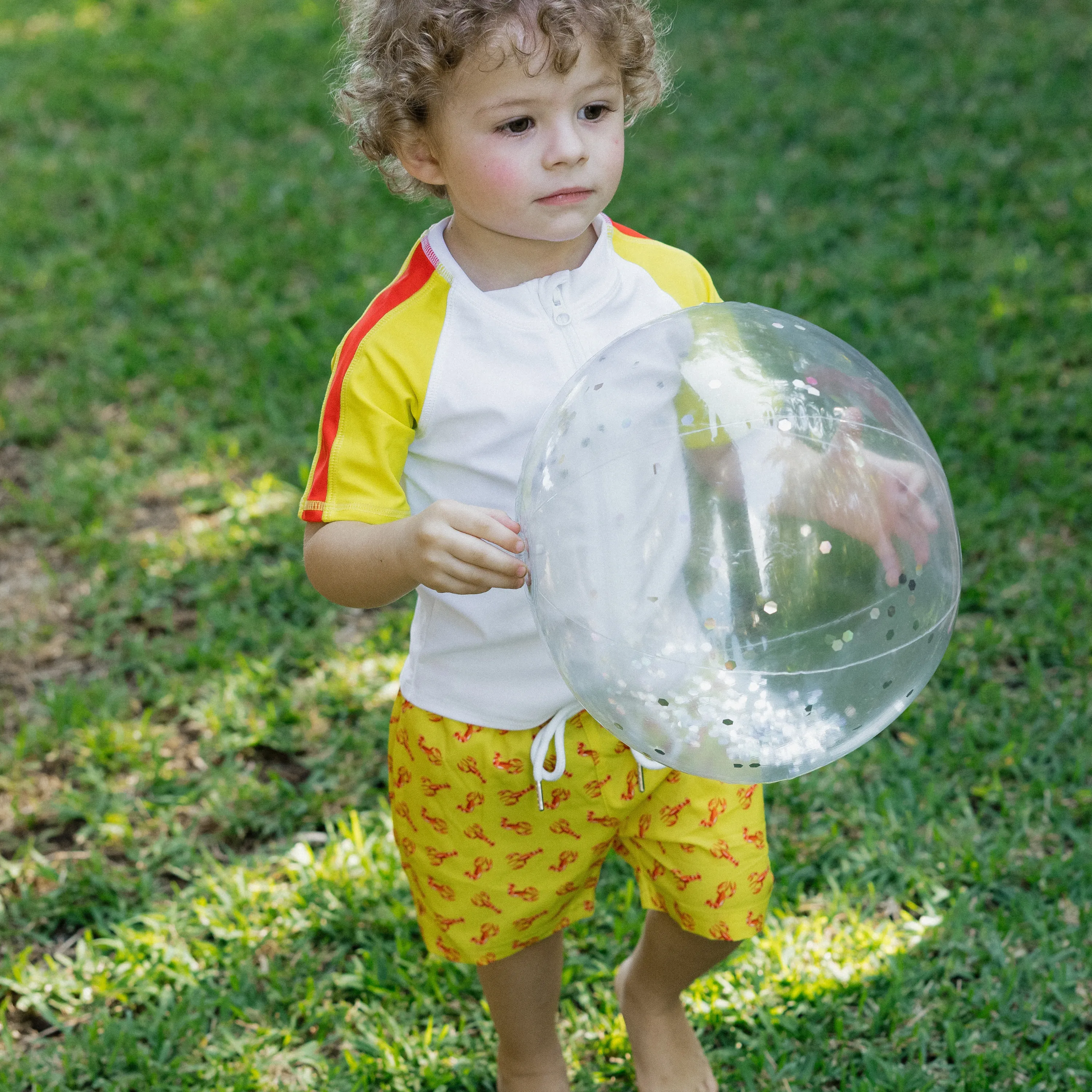 Boys Short Sleeve Zipper Rash Guard and Swim Trunk Set | "Lobster"
