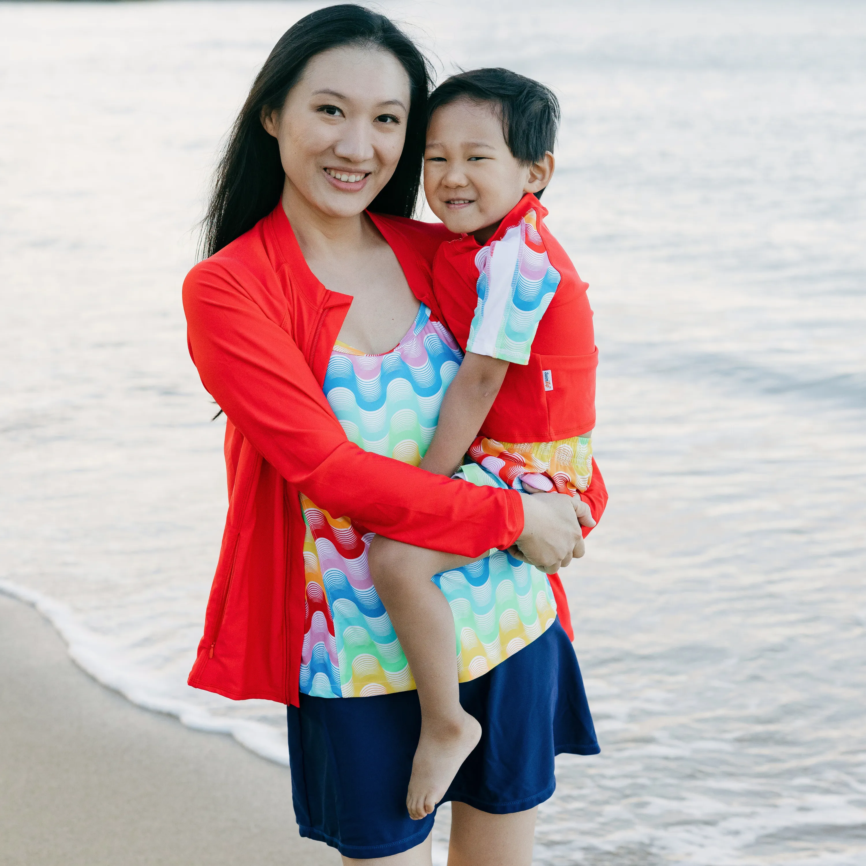 Boys Short Sleeve Zipper Rash Guard and Swim Trunk Set | "Surf's Up"