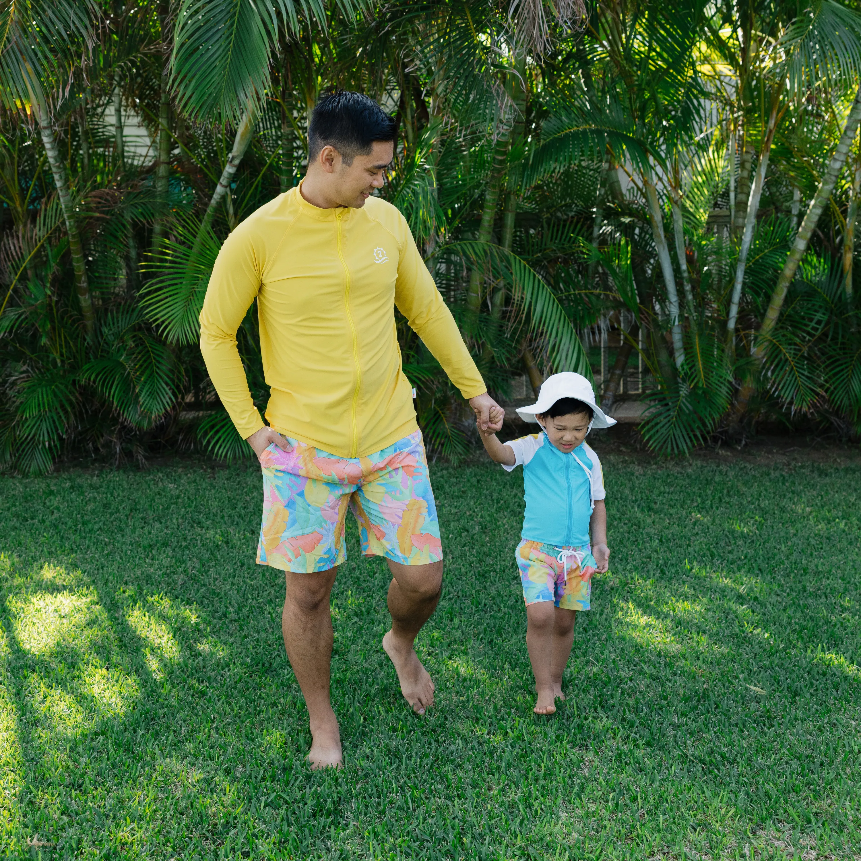 Boys Short Sleeve Zipper Rash Guard and Swim Trunk Set | "Vibrant Vacay"
