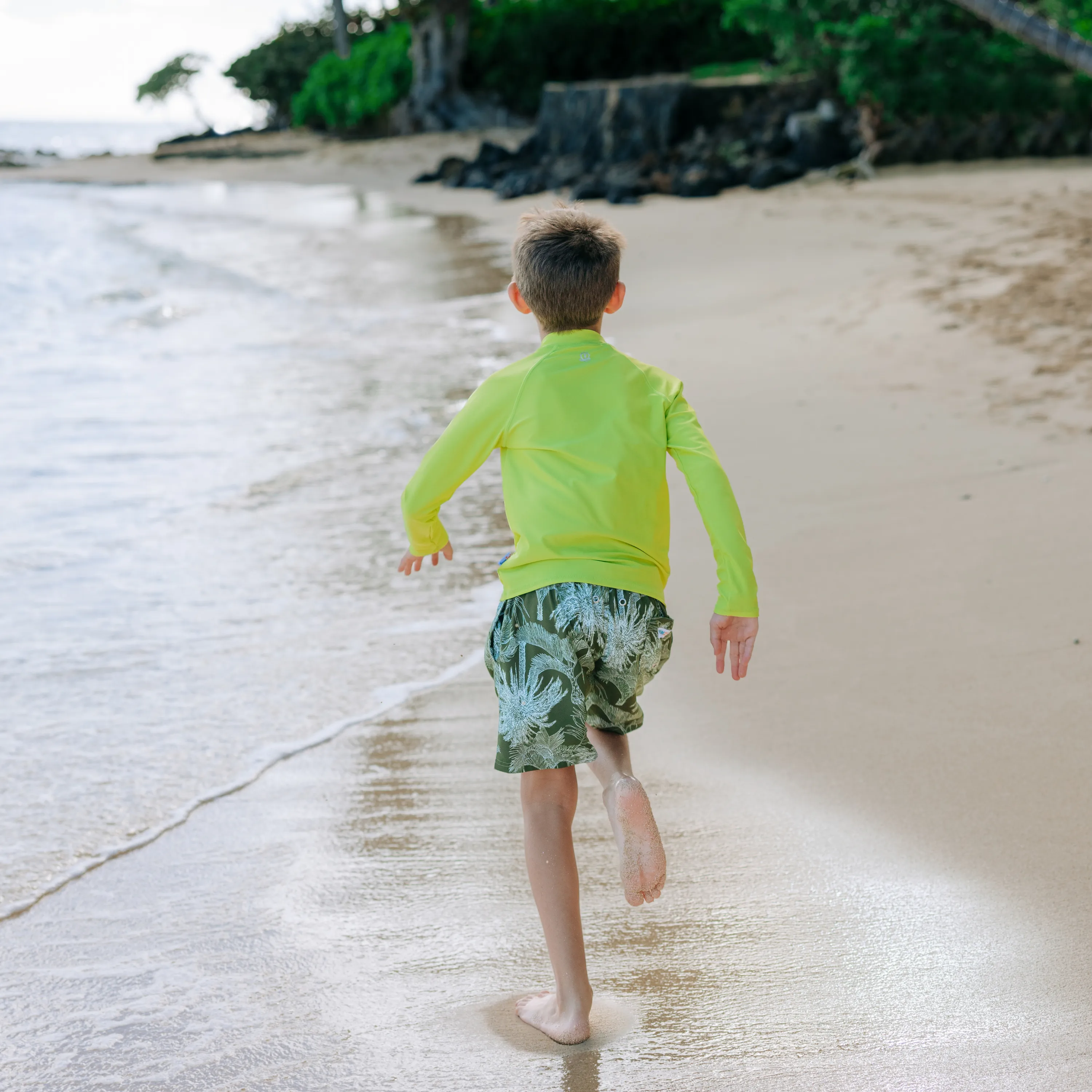Boys Swim Trunks Boxer Brief Liner (sizes 6-14) | Hawaiian Rainforest"