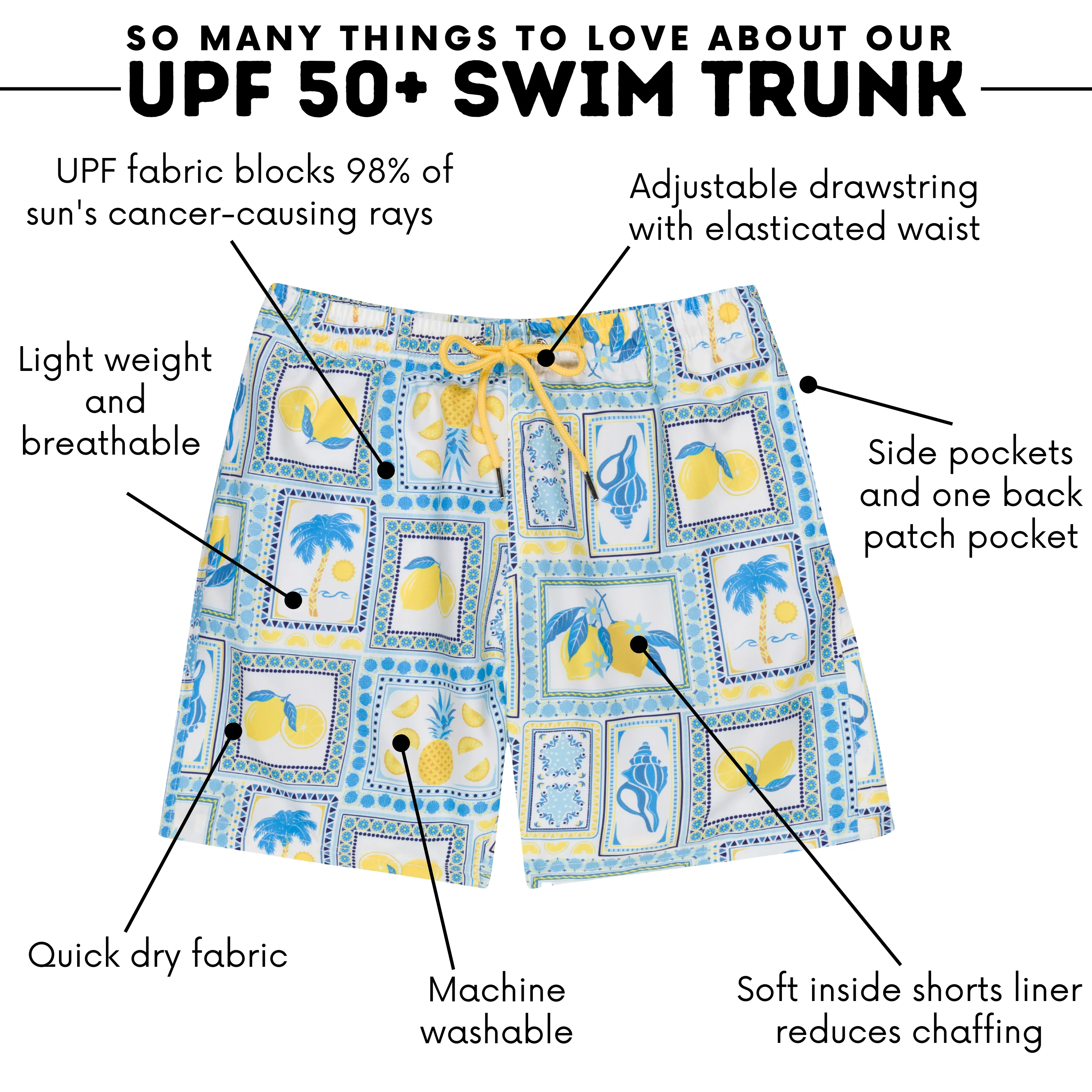 Boys Swim Trunks Boxer Brief Liner (sizes 6-14) | Mediterranean Lemons"
