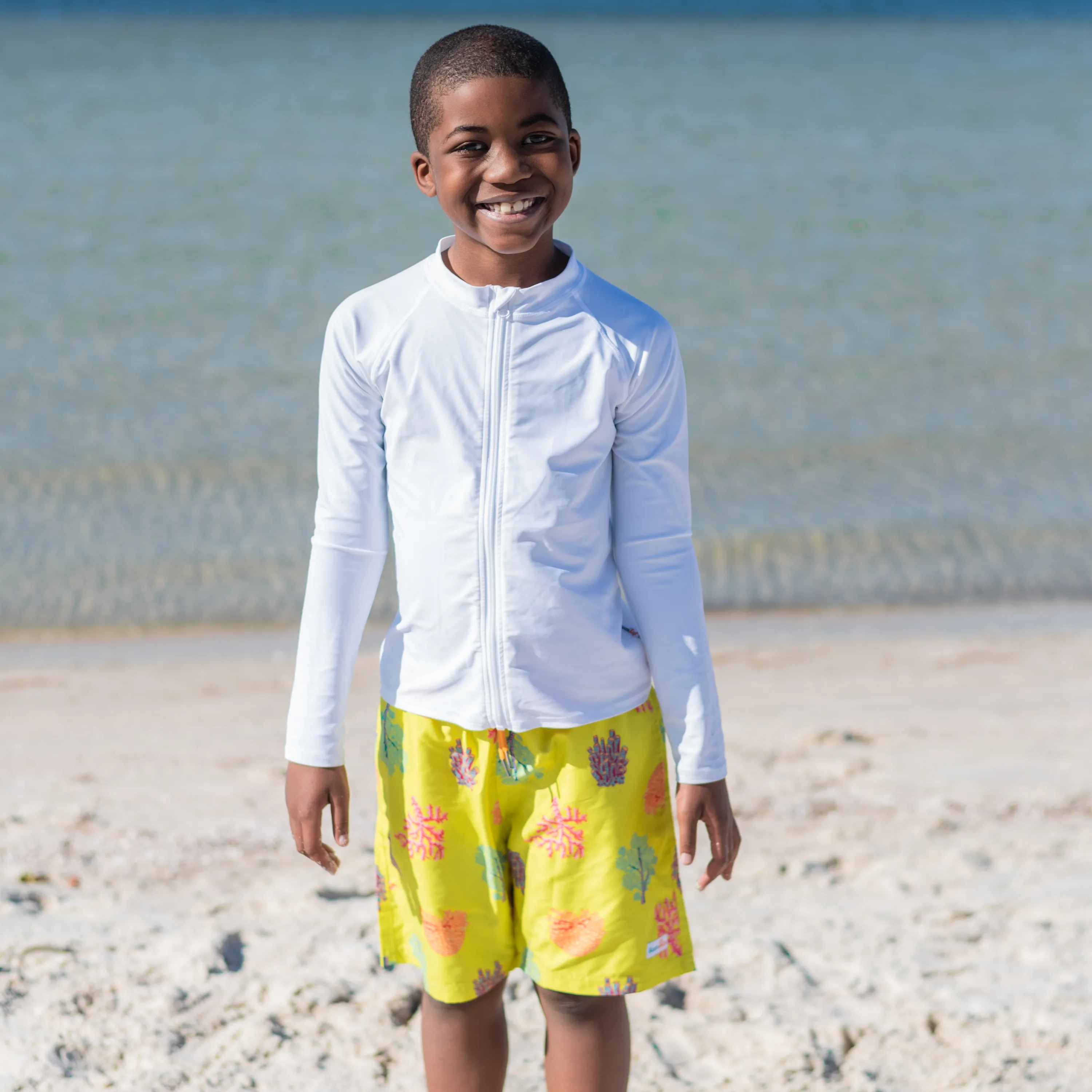 Boys Swim Trunks Boxer Brief Liner (sizes 6-14) | "Coral"