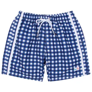 Boys Swim Trunks Boxer Brief Liner (Sizes 6-14) | "Navy Gingham"