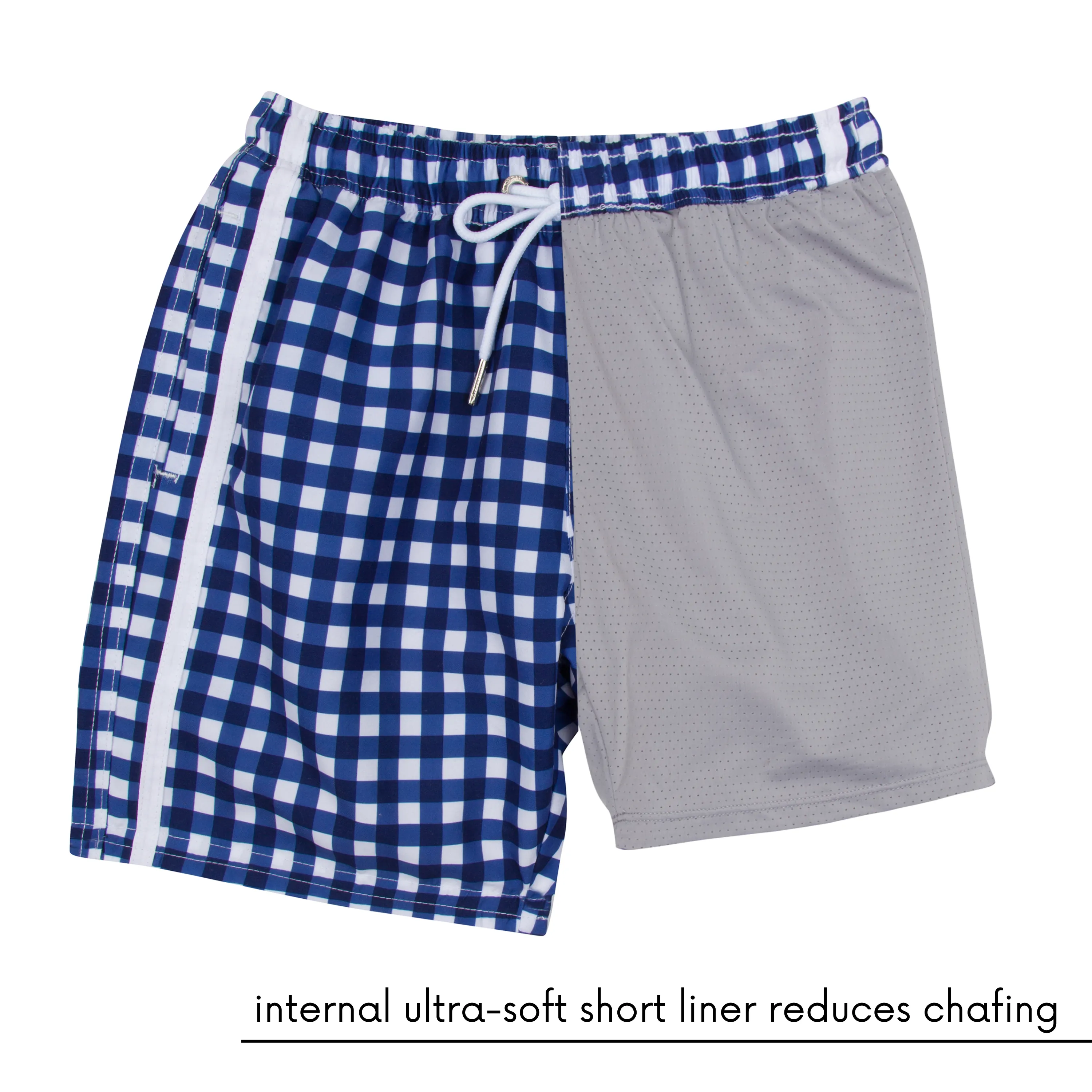 Boys Swim Trunks Boxer Brief Liner (Sizes 6-14) | "Navy Gingham"