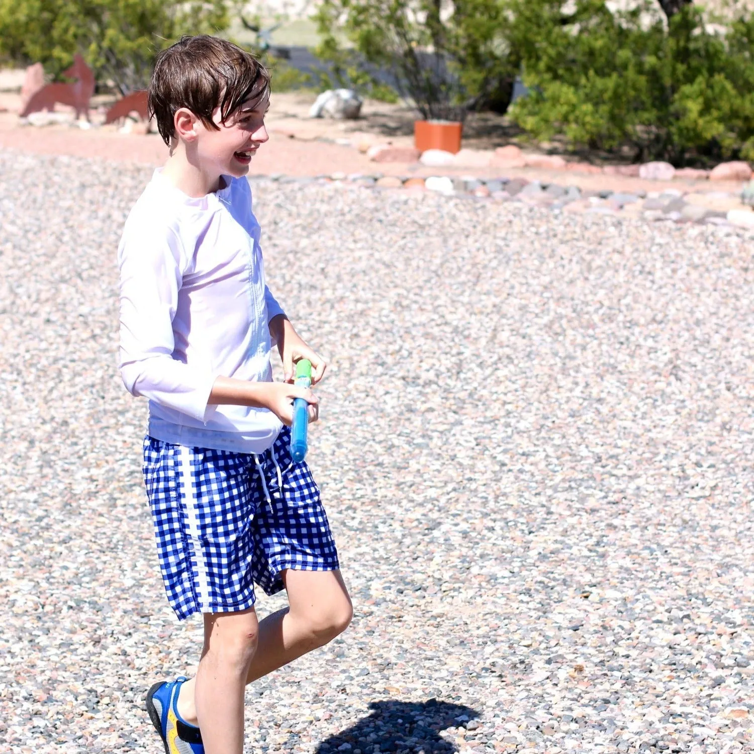 Boys Swim Trunks Boxer Brief Liner (Sizes 6-14) | "Navy Gingham"