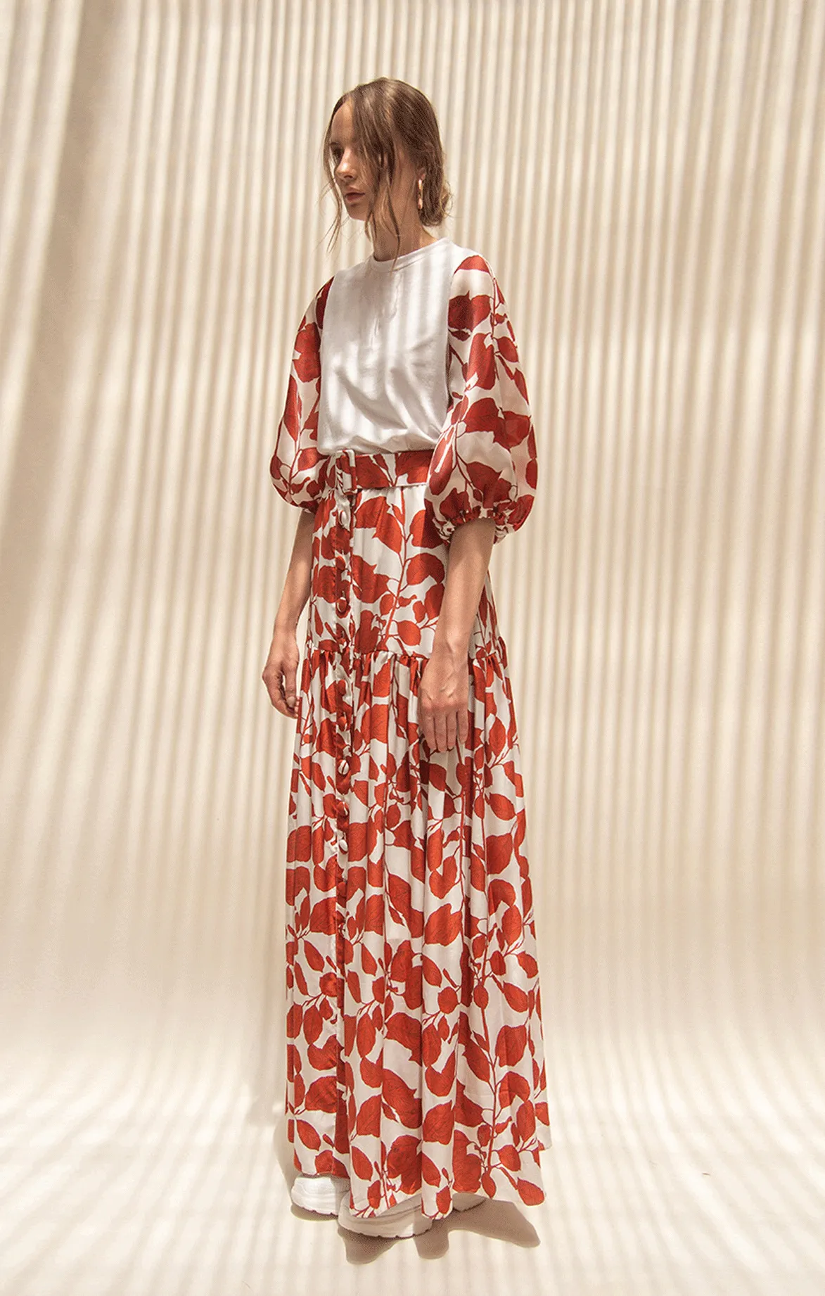 Buttons Maxi Skirt With Belt