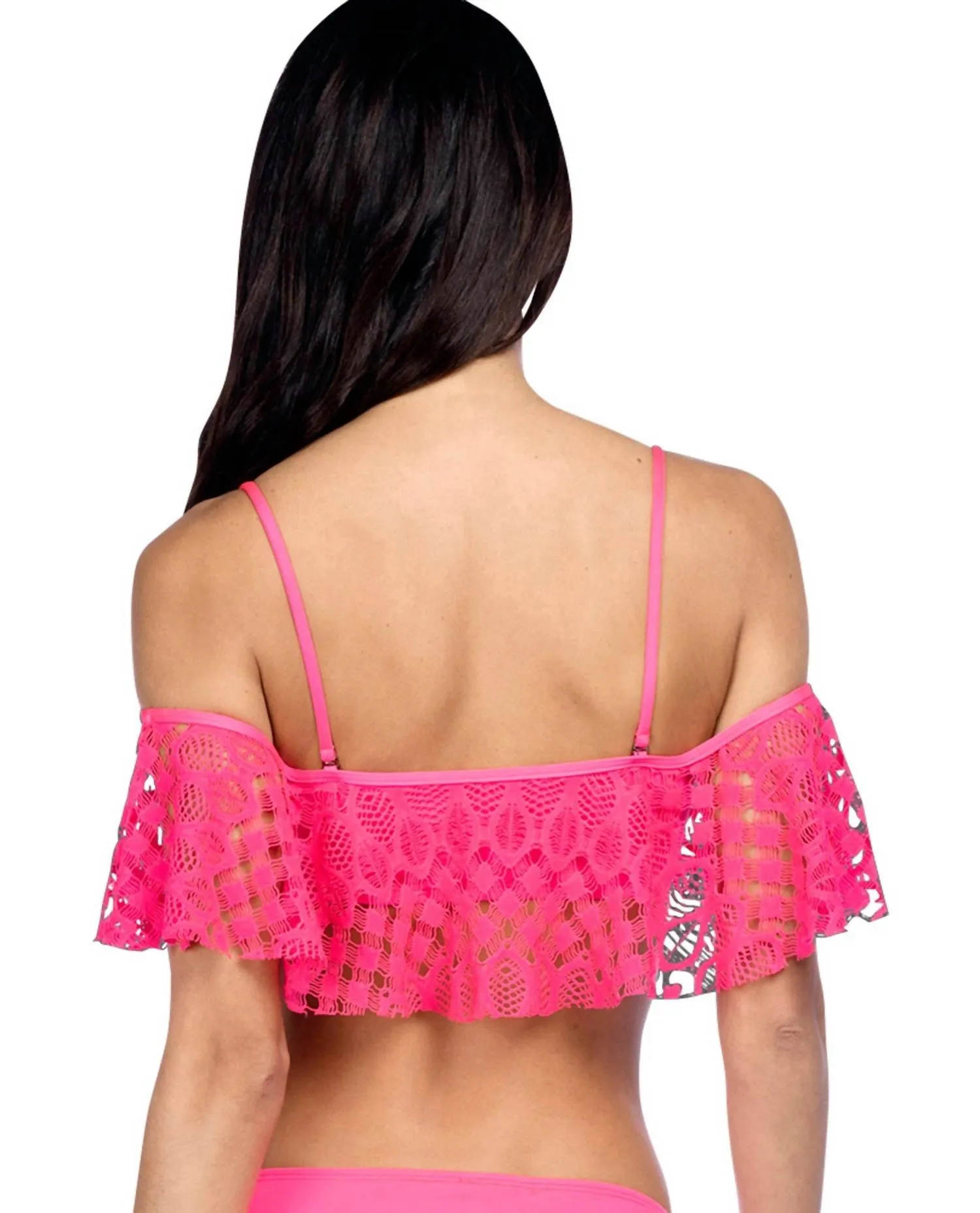 Crochet Off Shoulder Bandeau Bikini Top In Pink