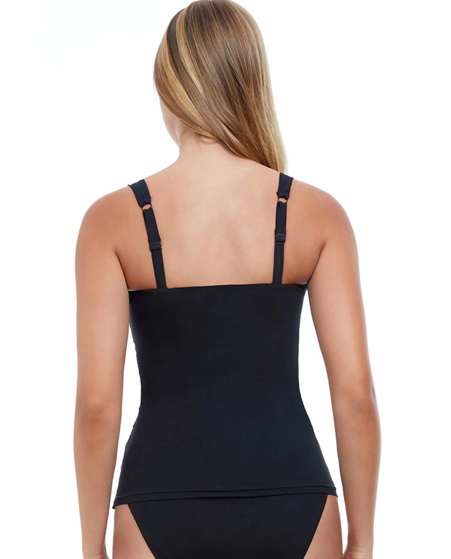 E-Cup Scoop Neck Shirred Tankini Top In Tutti Frutti Black