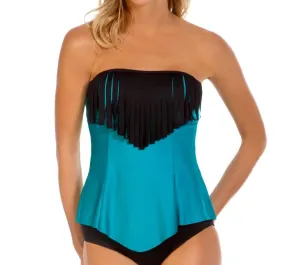 Eco Loop Fringe Tankini Top In Teal