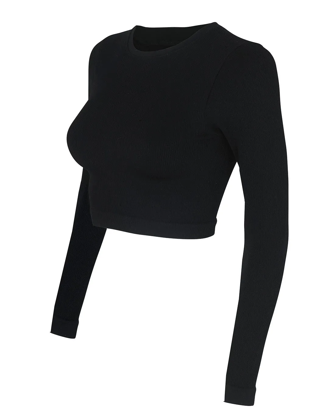 EVOKE Ribbed Long-Sleeve Crop Top | Black