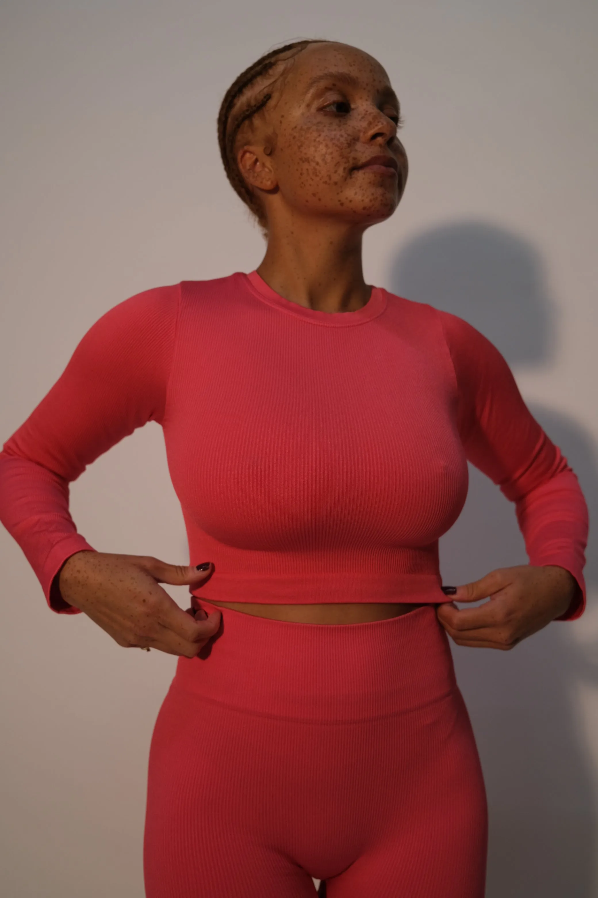EVOKE Ribbed Long-Sleeve Crop Top | Cerise