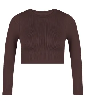 EVOKE Ribbed Long-Sleeve Crop Top | Chocolate Brown
