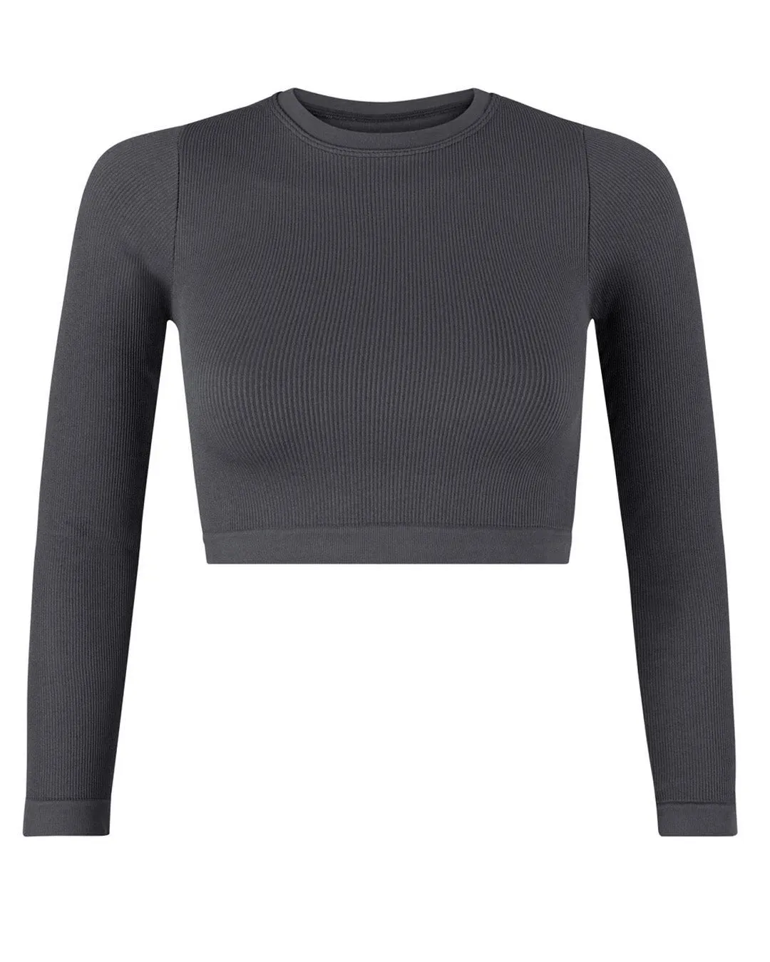 EVOKE Ribbed Long-Sleeve Crop Top | Slate Grey