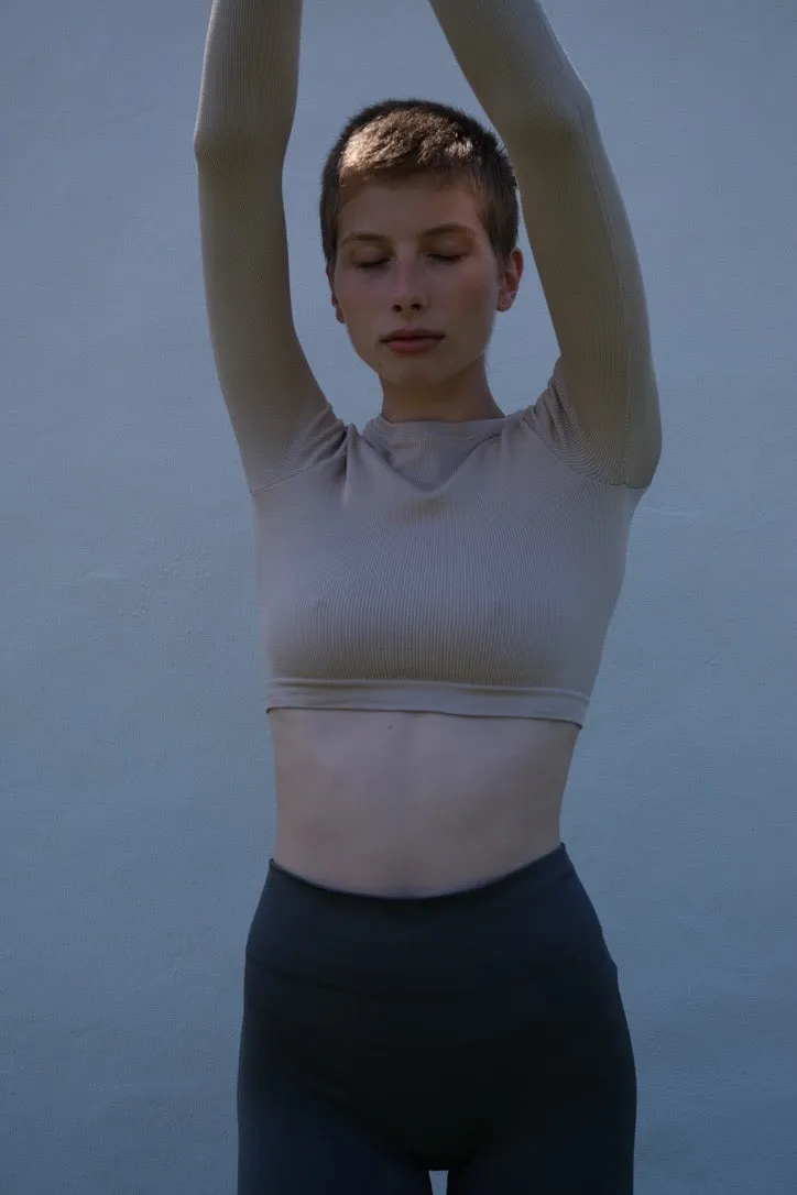 EVOKE Ribbed Long-Sleeve Crop Top | Taupe