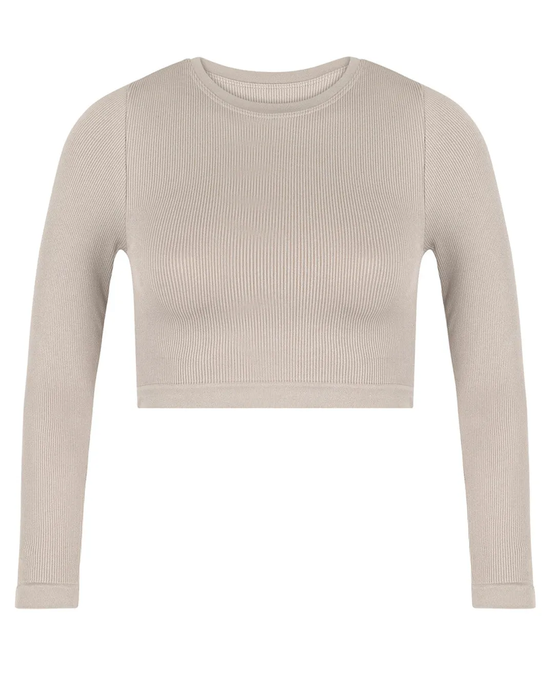 EVOKE Ribbed Long-Sleeve Crop Top | Taupe