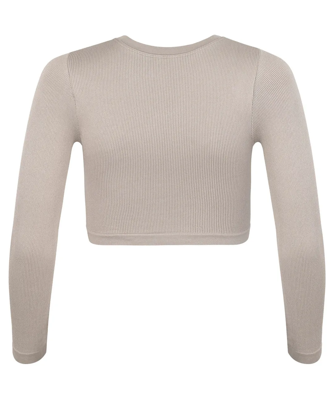EVOKE Ribbed Long-Sleeve Crop Top | Taupe