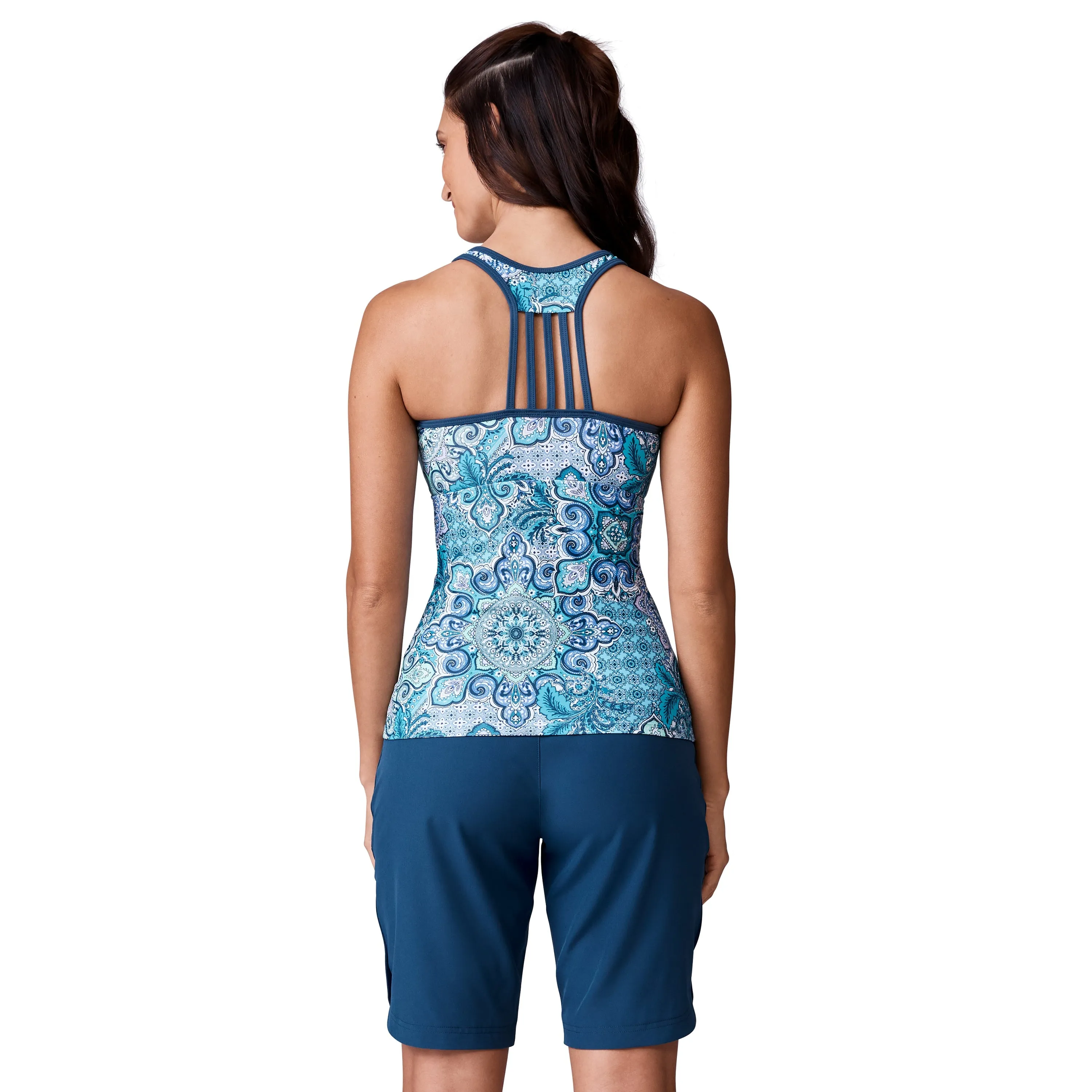 Free Country Women's Boho Medallion Lace Up Racerback Tankini Top