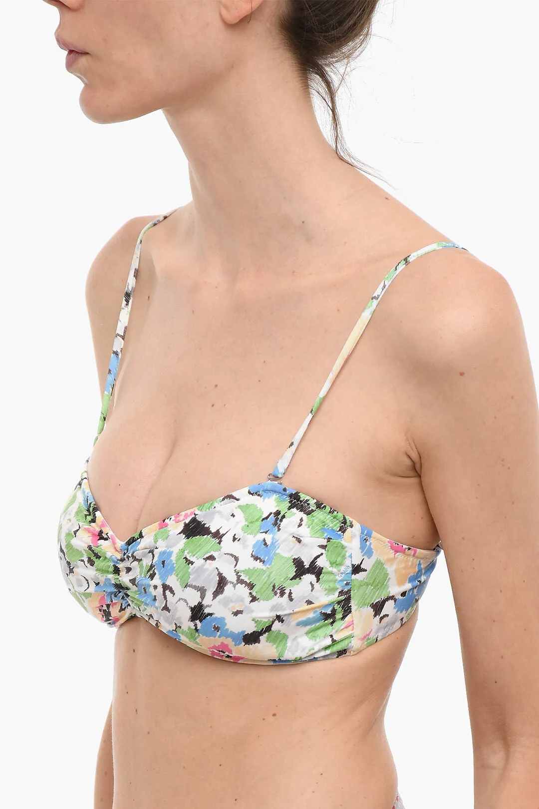 Ganni Floral Patterned Bandeau Bikini Top