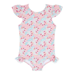 girls bluebells ruffle cup sleeve rashguard one piece