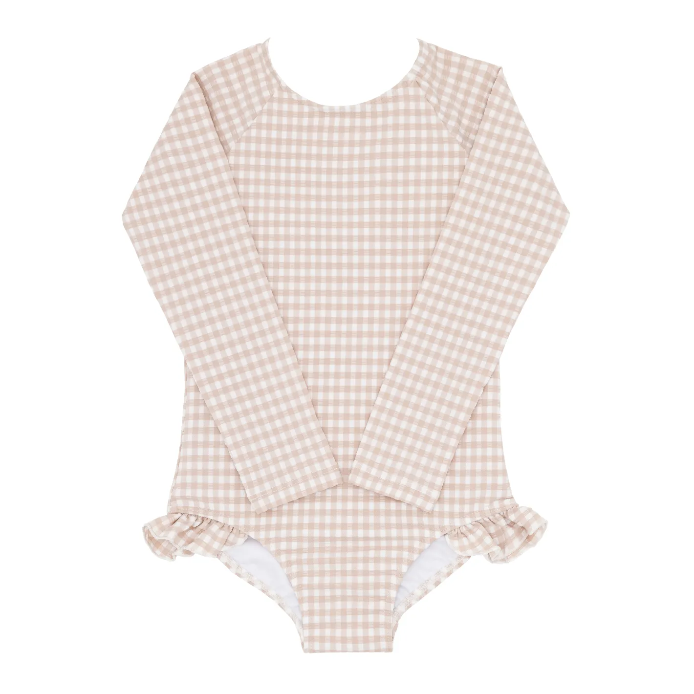 girls brown crinkle gingham rashguard one piece