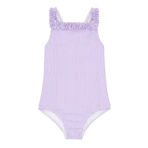 girls lavender stripe ruched strap one piece