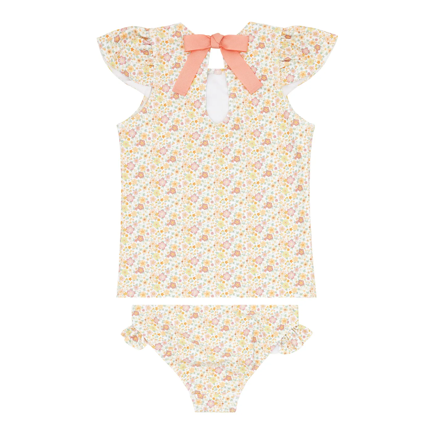 girls marigold floral ruffle cap sleeve rashguard set