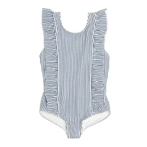 girls navy stripe ruffle one piece