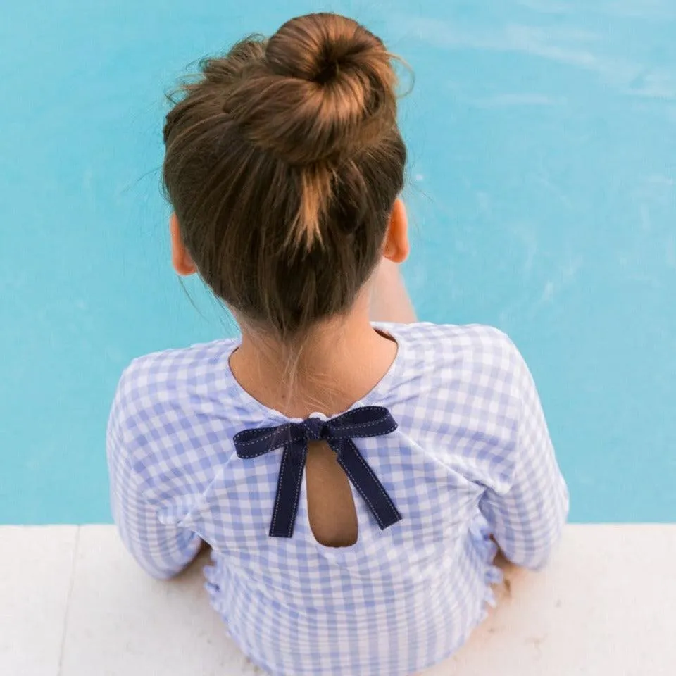 girls oasis blue gingham rashguard one piece