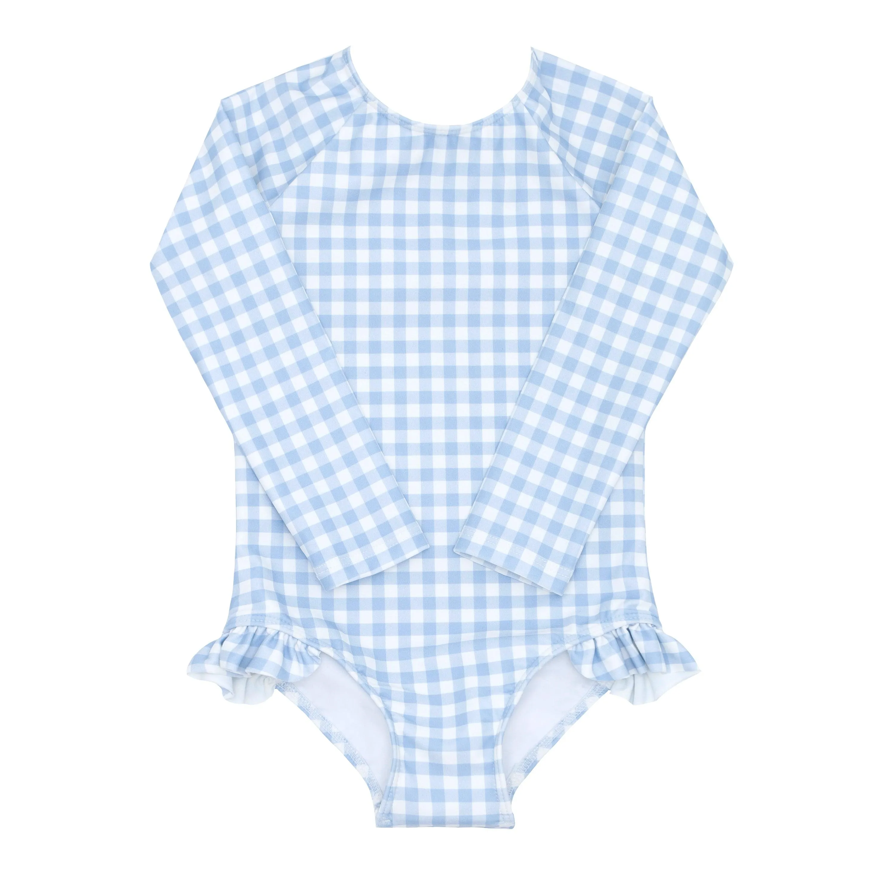 girls oasis blue gingham rashguard one piece