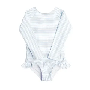 girls powder blue stripe rashguard one piece