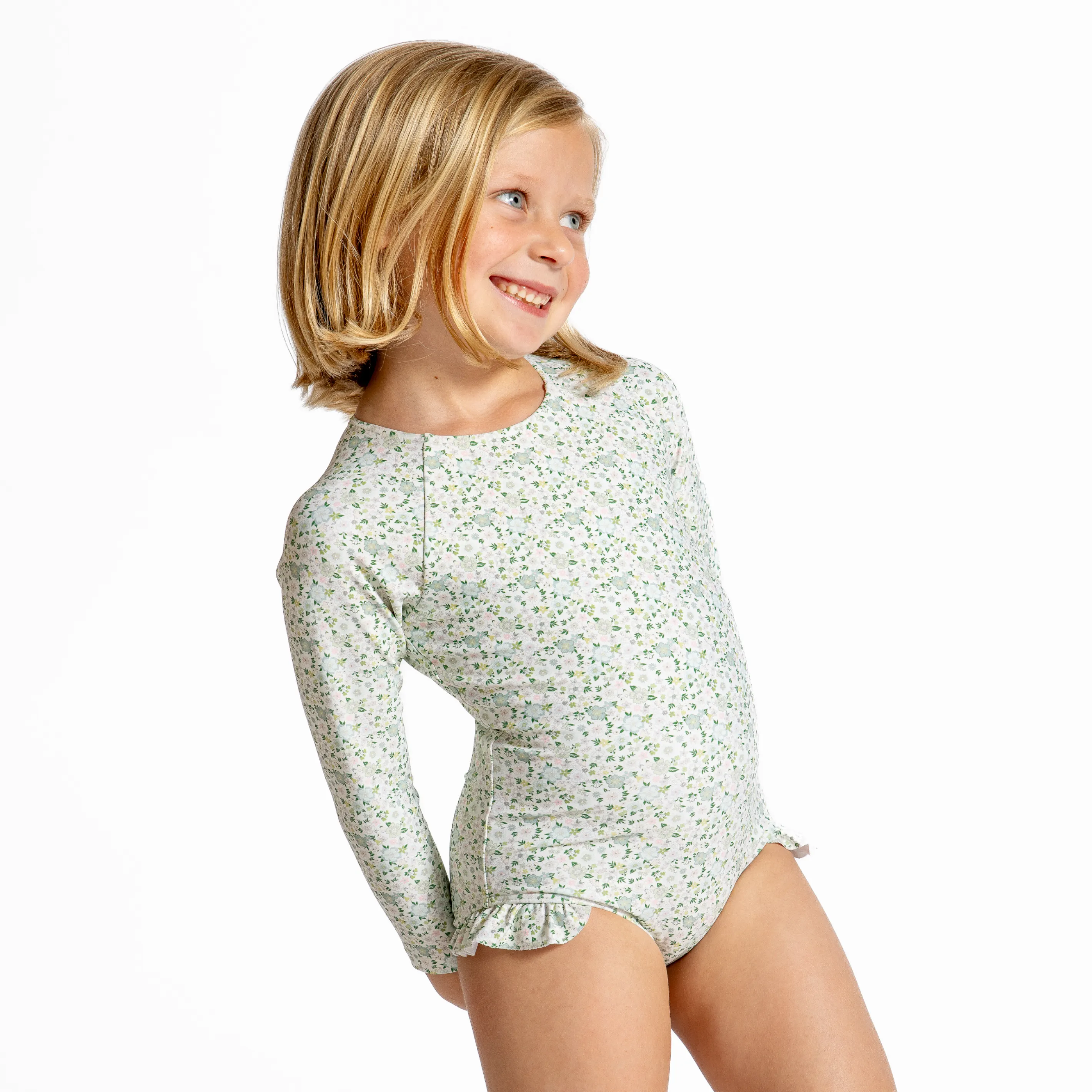 girls sea marsh floral rashguard one piece