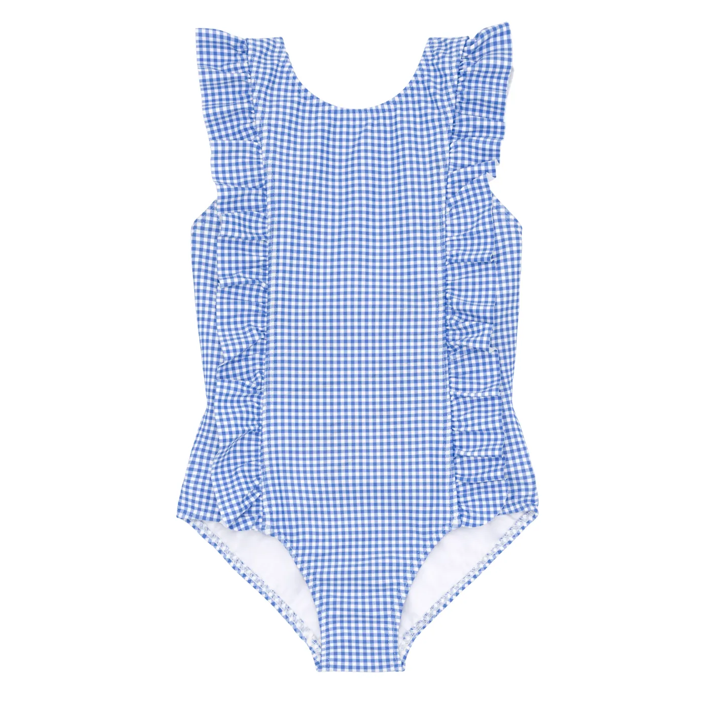 girls sky blue gingham ruffle one piece
