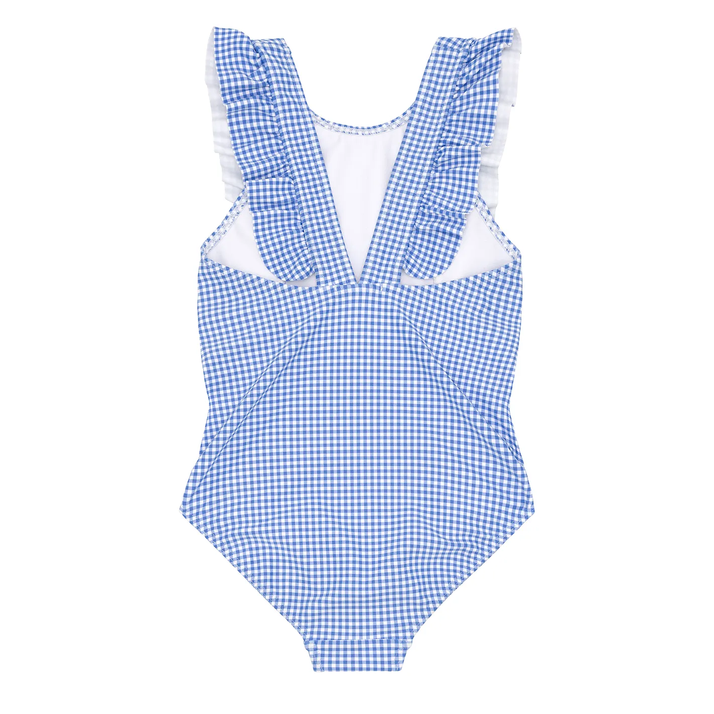 girls sky blue gingham ruffle one piece