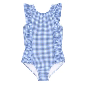 girls sky blue gingham ruffle one piece