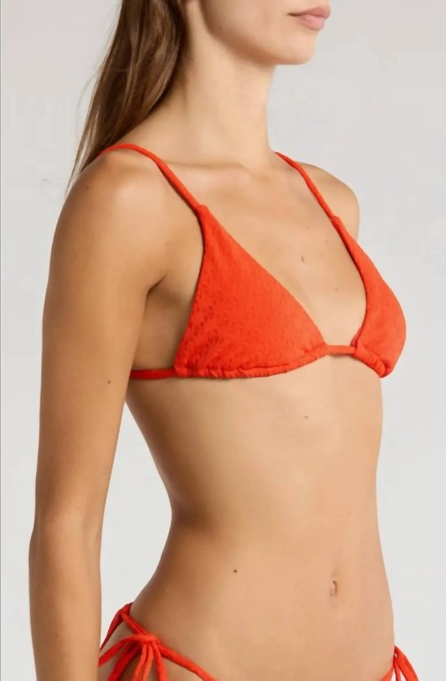 Good Vibes Slide Tall Triangle Bikini Top In Sunset Red