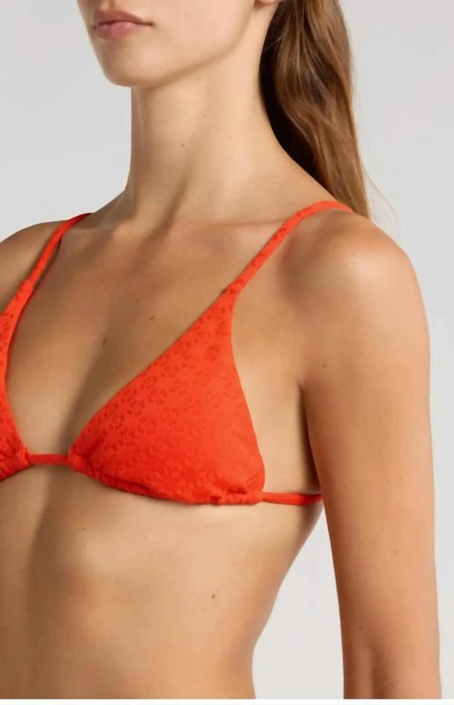 Good Vibes Slide Tall Triangle Bikini Top In Sunset Red