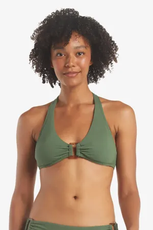 Helen Jon Tortoise Top Women's Small Green Textured Halter Neck Swimwear ERK606